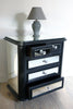 DESIGN mirrored bedside table in wood with 5 drawers and mirror covering, BLACK finish, crystal knobs and wheels 60x35xh66 cm