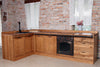 Cucina angolare stile INDUSTRIAL / COUNTRY TUTTO legno massello finitura ad effetto rovinato predisposizione elettrodomestici 280x160x65xh87 cm