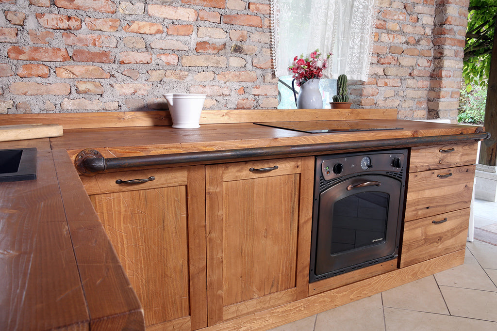 INDUSTRIAL / COUNTRY style corner kitchen ALL solid wood with ruined effect finish predisposition for household appliances 280x160x65xh87 cm