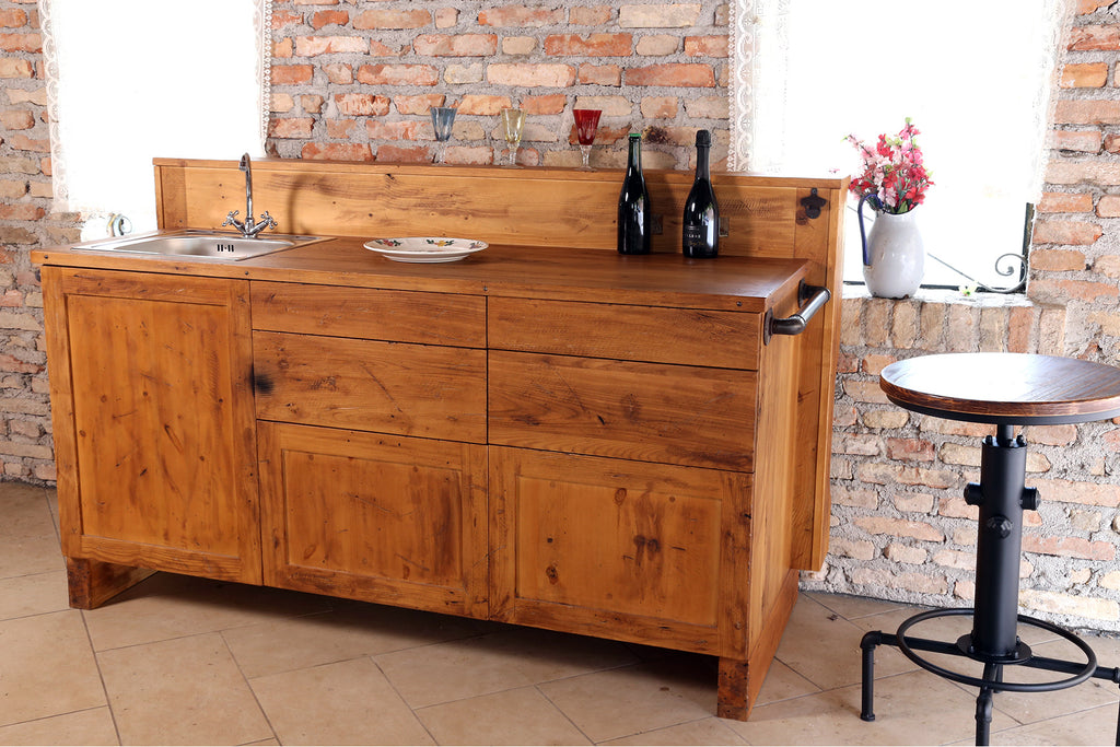 Cucina lineare con schienale rialzato stile COUNTRY / INDUSTRIAL legno – il  baule di nonna elvira