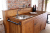 Linear kitchen with raised backrest COUNTRY / INDUSTRIAL style in solid wood with sink preparation 180x65xh85 cm