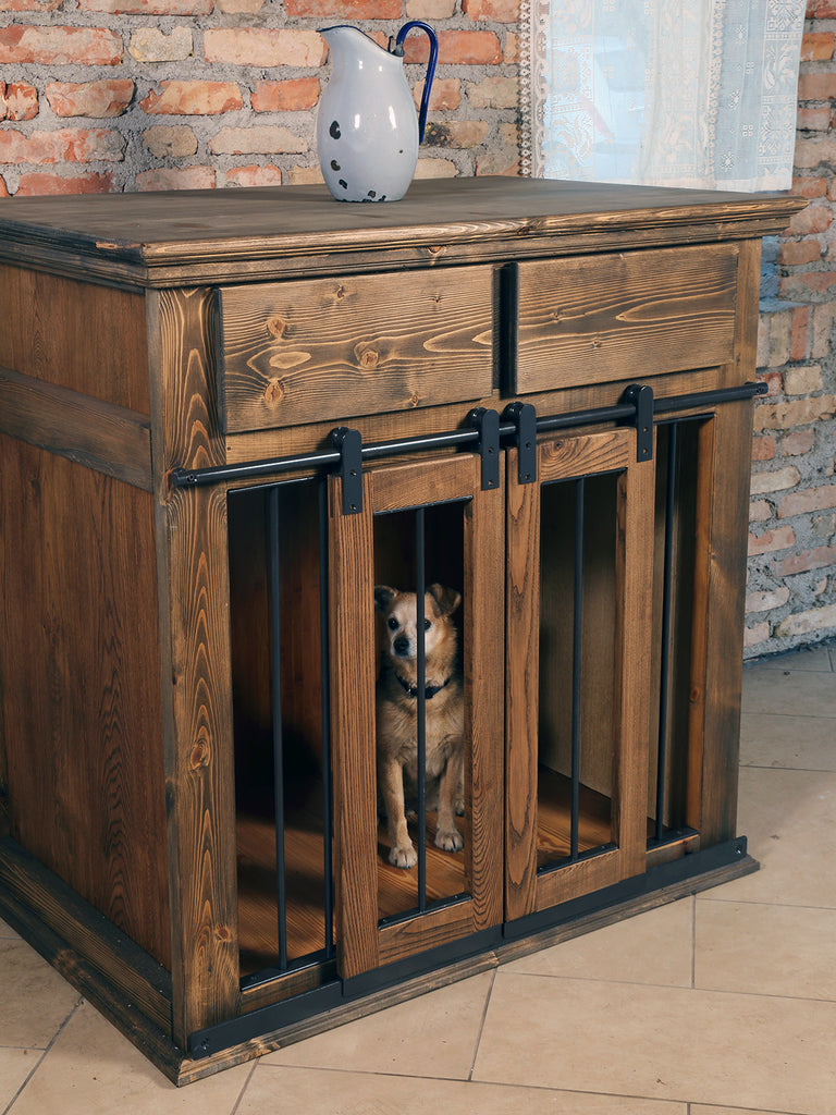 INDUSTRIAL style living room furniture in solid wood sliding doors and kennel for the dog 120x70xh120 cm
