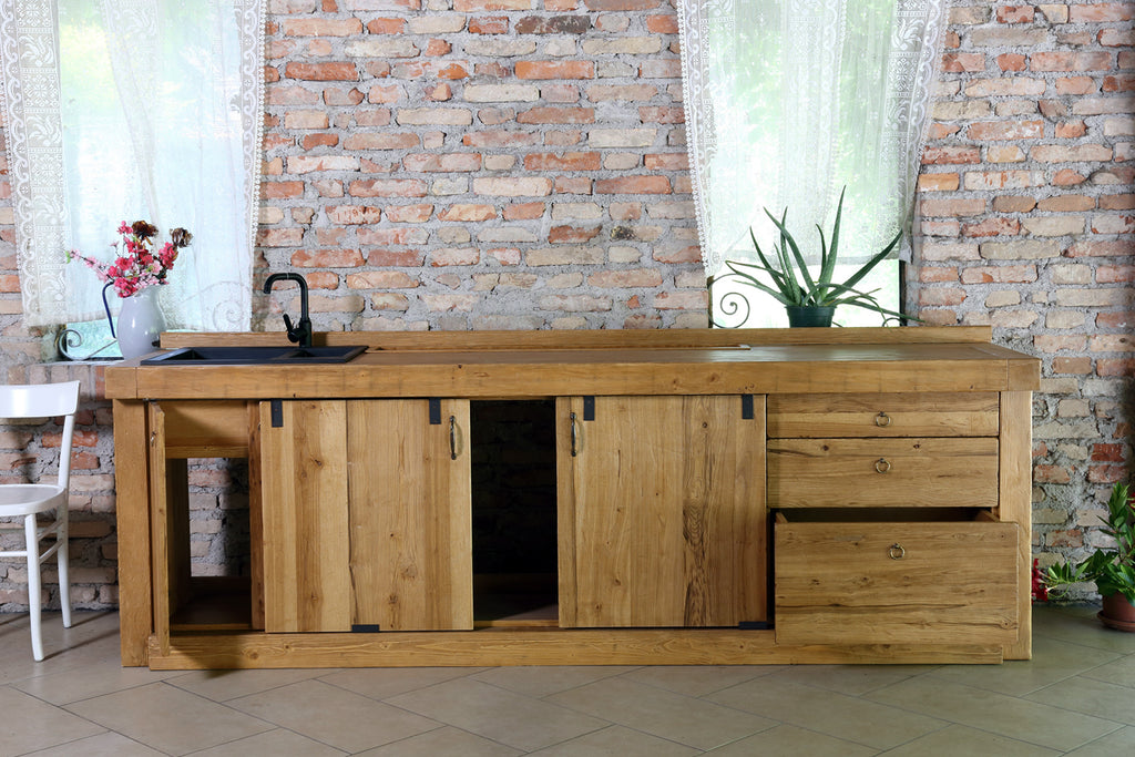 Linear kitchen BOLOGNA COUNTRY / INDUSTRIAL style solid ash without appliances + radiator air intake measures 270x63xh90 cm
