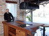 Isola Cucina con bancone da BAR stile INDUSTRIAL legno massello predisposizione elettrodomestici sgabello opzionale 200x100xh100 cm