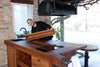 Isola Cucina con bancone da BAR stile INDUSTRIAL legno massello predisposizione elettrodomestici sgabello opzionale 200x100xh100 cm