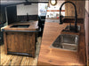 Isola Cucina BARCA in stile INDUSTRIAL in legno massello +2 lavelli e rubinetto senza elettrodomestici misure 200x120xh100 cm