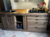 Isola Cucina con bancone BAR 240x80xh90 cm + colonna 60x70xh210 cm stile COUNTRY legno massello predisposizione elettrodomestici