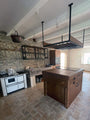 Cucina lineare base+colonna+sotto-lavabo+scolapiatti e Isola con piano ribalta e cappa a soffitto 120+30x100xH100 cm mod. GIULIA stile INDUSTRIAL / RUSTICO VISSUTO in legno massello