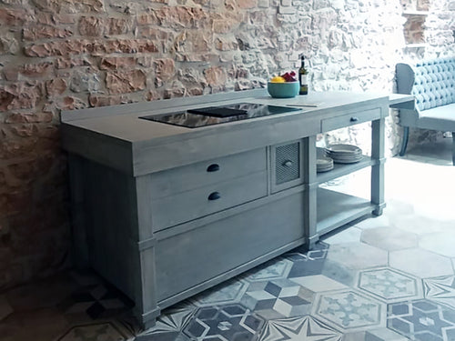 CARLENE kitchen or island in PROVENCAL style in solid wood with extractable side top, dimensions 210x80xh88cm