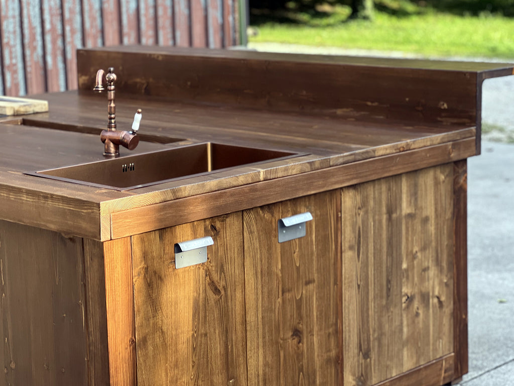 Kitchen island with INDUSTRIAL style BAR counter in solid wood, provision for appliances, optional stool 200x100xh100 cm