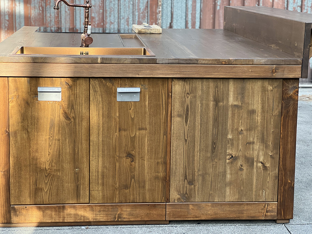 Kitchen island with INDUSTRIAL style BAR counter in solid wood, provision for appliances, optional stool 200x100xh100 cm