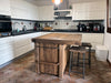 Isola Cucina con piano snack a sbalzo in stile INDUSTRIAL mod. PATRIZIA in legno massello e sgabelli opzionali misure 140x110xh90 cm