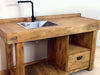 Mini Cucina stile COUNTRY / INDUSTRIAL in legno massello con lavello e miscelatore inclusi 180x70xh85 cm