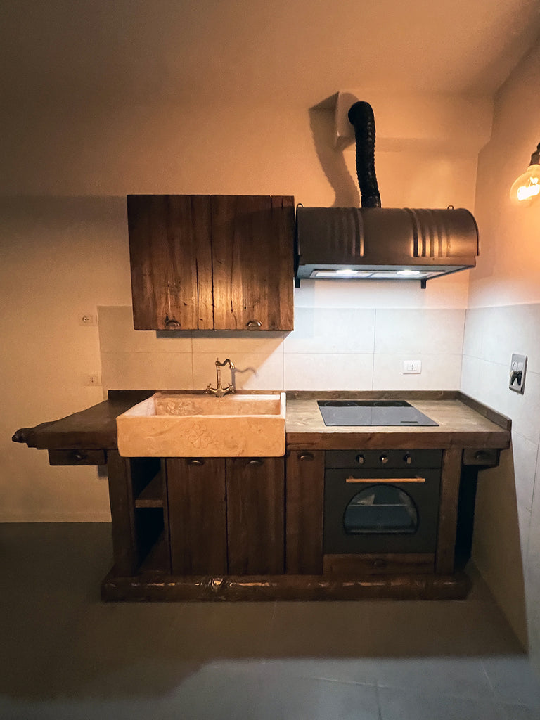 Mini kitchen equipped model MARVIN 2 INDUSTRIAL style in solid wood dimensions 180x63xh90cm