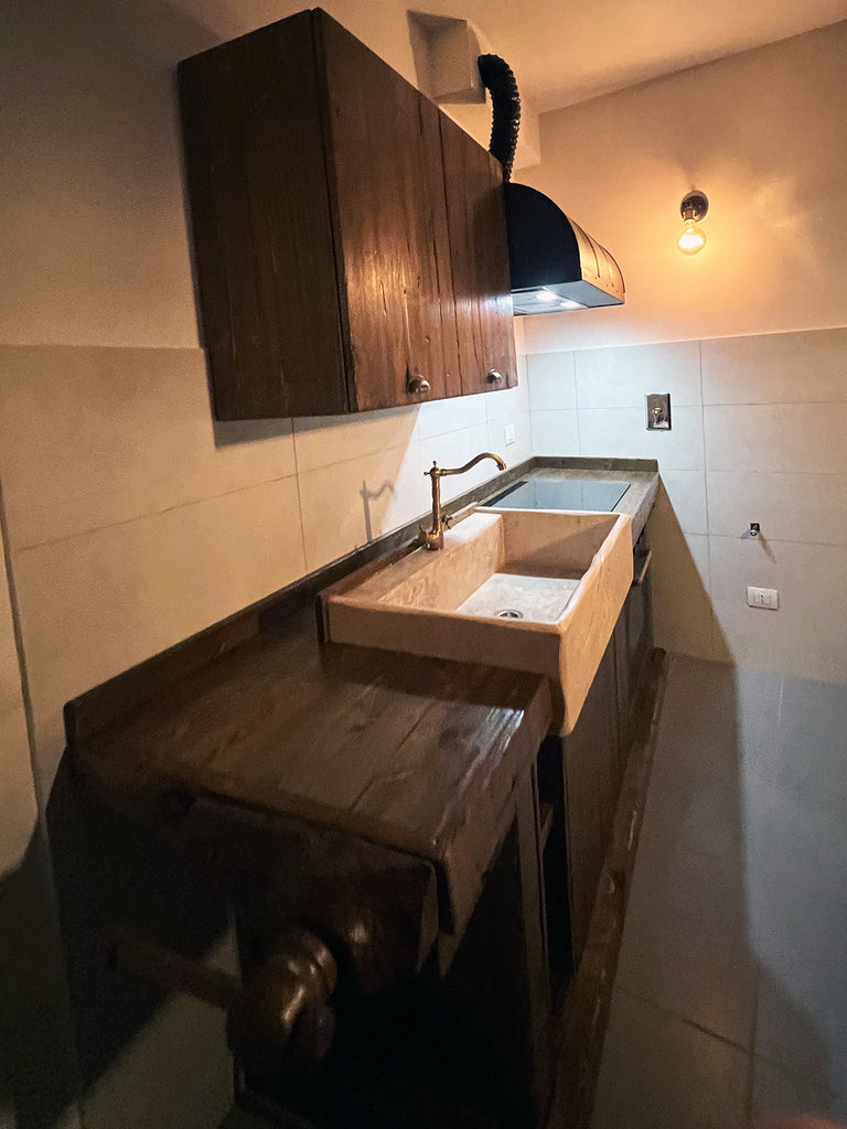 Mini kitchen equipped model MARVIN 2 INDUSTRIAL style in solid wood dimensions 180x63xh90cm