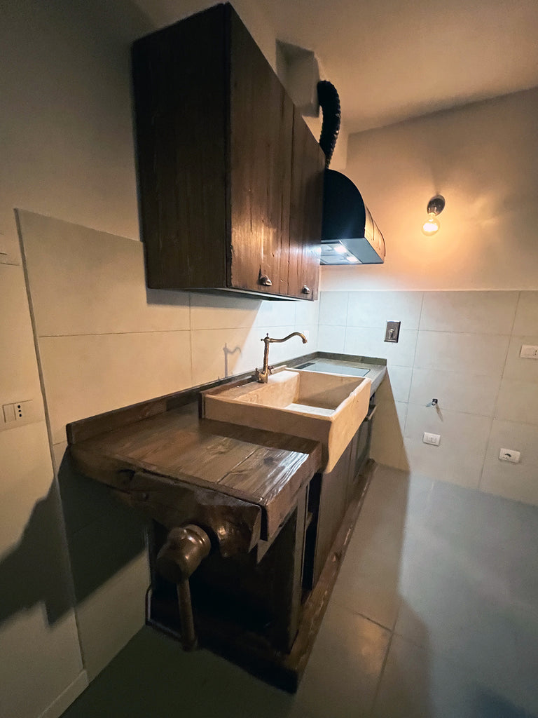 Mini kitchen equipped model MARVIN 2 INDUSTRIAL style in solid wood dimensions 180x63xh90cm