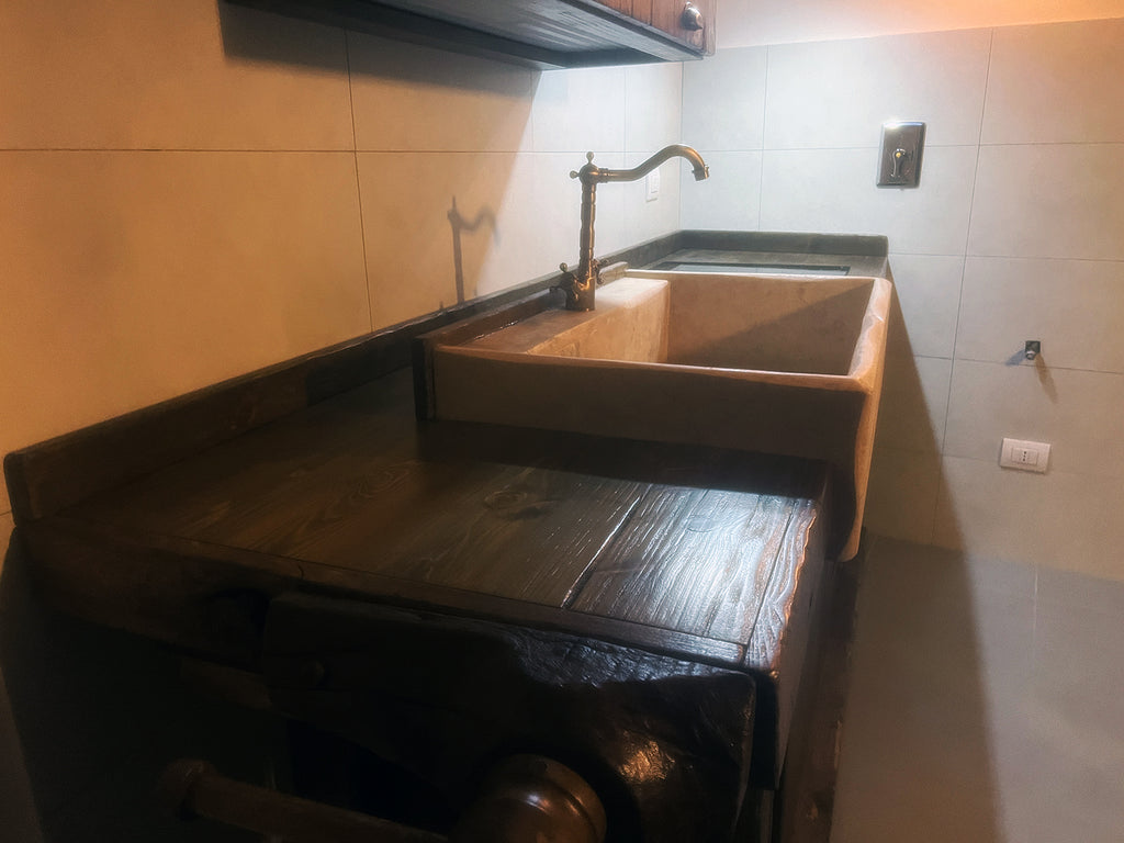 Mini kitchen equipped model MARVIN 2 INDUSTRIAL style in solid wood dimensions 180x63xh90cm