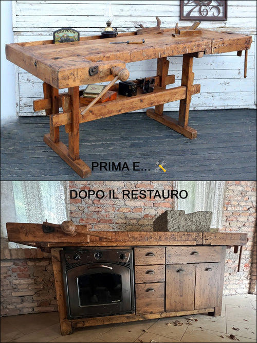 Kleine Küche im WORKBENCH/INDUSTRIE-Stil aus Massivholz mit Spüle und Mischbatterie inklusive 140x65xh90 cm