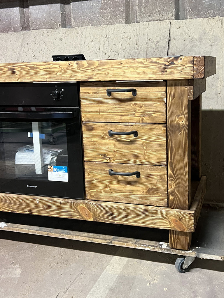 Mini cucina accessoriata modello MARVIN 2 stile INDUSTRIAL in legno massello misure 180x63xh90cm