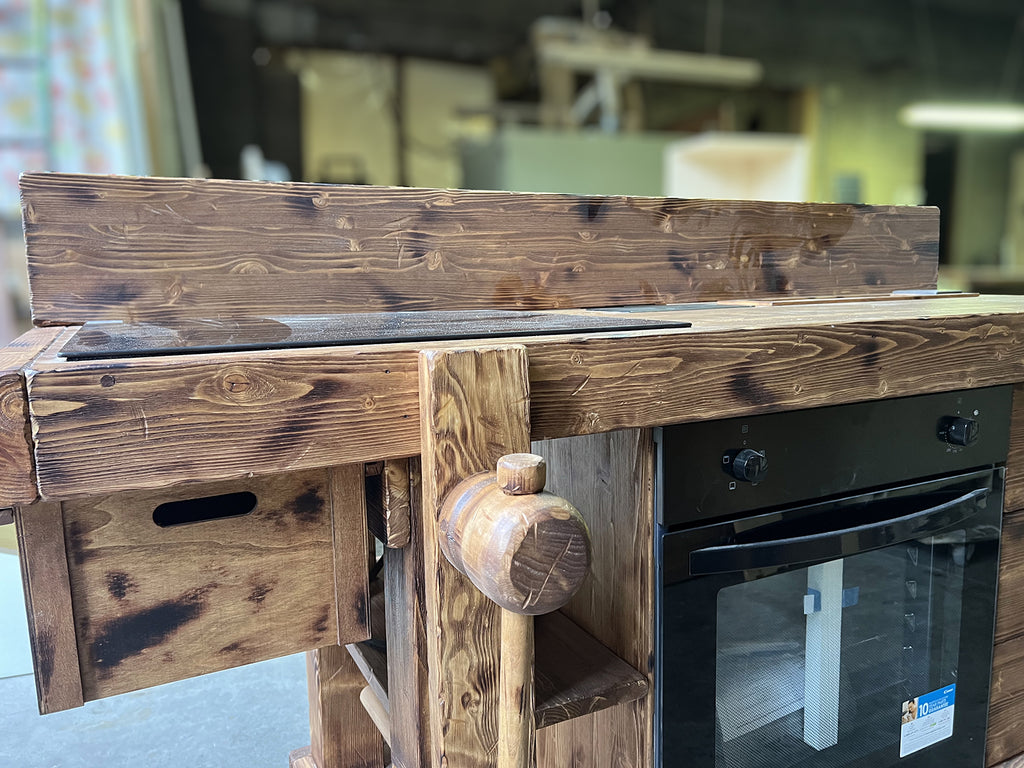 Mini cucina accessoriata modello MARVIN 2 stile INDUSTRIAL in legno massello misure 180x63xh90cm