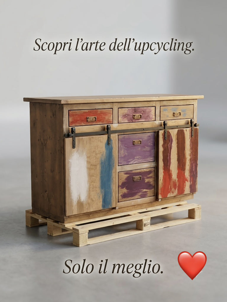 Mobile Credenza Madia soggiorno stile INDUSTRIAL legno massello porte scorrevoli e cassetti 160x50xh100 cm