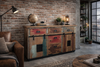 Mobile Credenza Madia soggiorno stile INDUSTRIAL legno massello porte scorrevoli e cassetti 160x50xh100 cm
