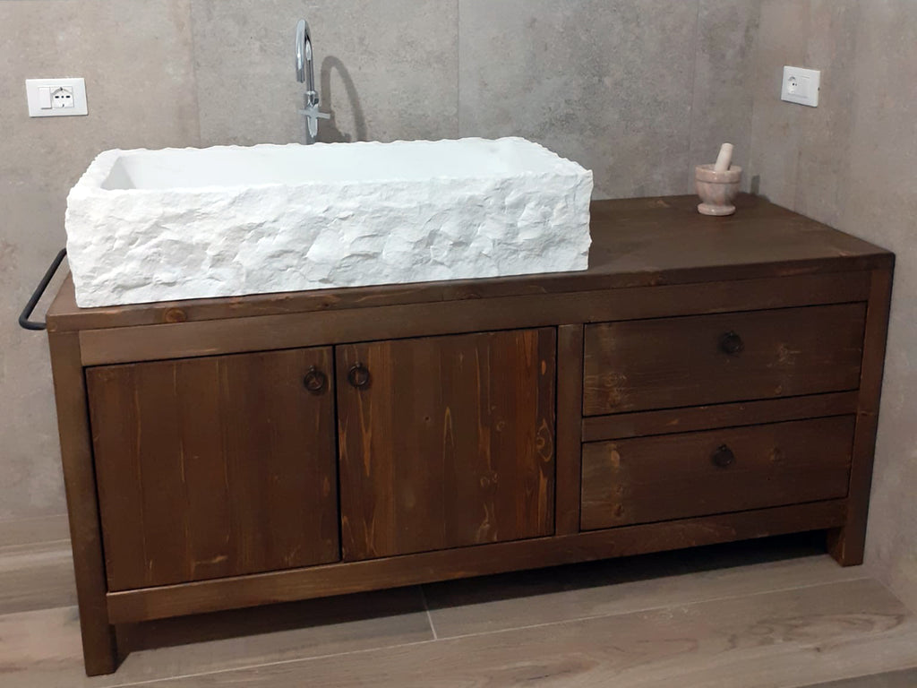 Bathroom cabinet COUNTRY style mod. Mirano in solid wood White stone sink OPTIONAL dimensions 160x60xh80+20cm