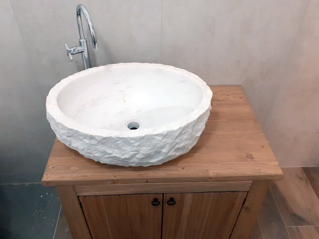 Bathroom cabinet by DESIGN Oblique in solid wood Oval washbasin in white stone OPTIONAL dimensions 80x50xh70+20cm