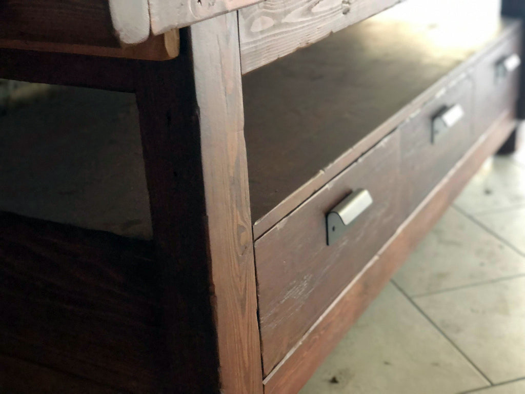 Badezimmerschrank Valentina im Industriestil aus Massivholz + Waschbecken und Wasserhahn aus Stein, Spiegel und Toilettenpapierhalter optional, Maße 110 x 60 x H72 + 15 cm