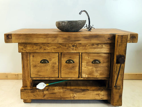 Carpenter's bench for bathroom furniture solid wood walnut finish optional sink and tap 130x55h80cm CUSTOM MADE
