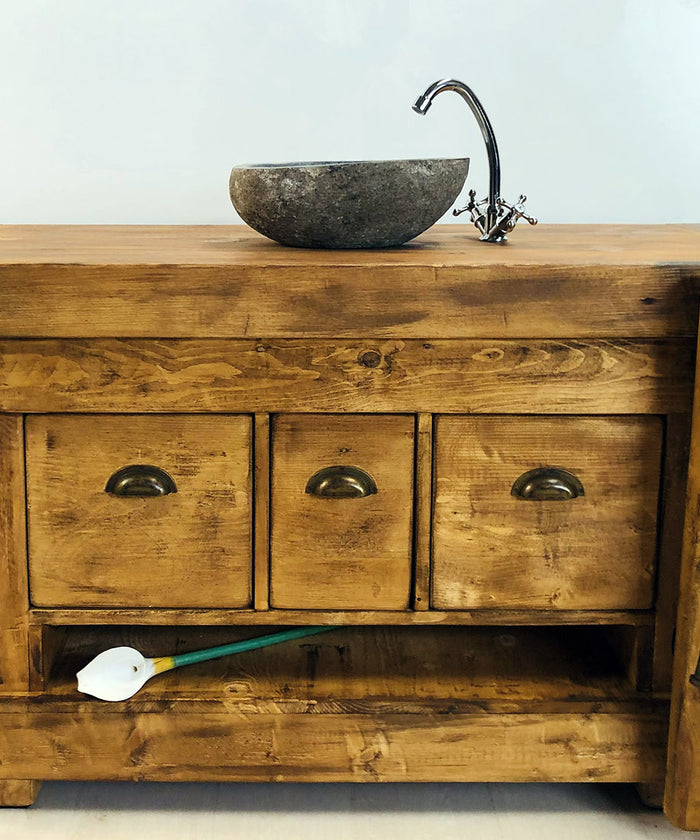 Banco da Falegname per arredo bagno legno massello finitura noce lavabo e rubinetto opzionali 130x55h80cm SU MISURA