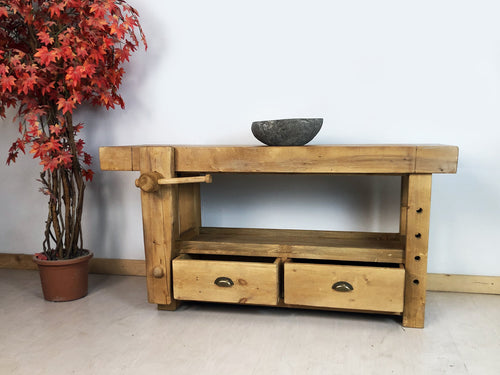Carpenter style bench for bathroom furniture solid wood natural finish and optional sink 170x60h80cm CUSTOM