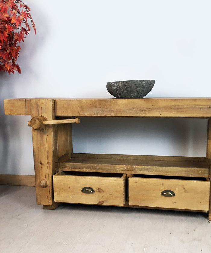 Banco stile Falegname per arredo bagno legno massello finitura naturale e lavabo opzionale 170x60h80cm SU MISURA