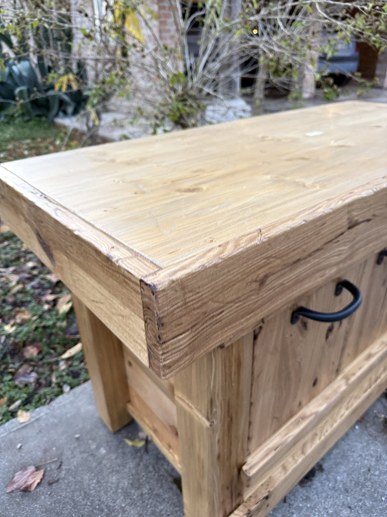 Badezimmerschrank Valentina im Industriestil aus Massivholz + Waschbecken und Wasserhahn aus Stein, Spiegel und Toilettenpapierhalter optional, Maße 110 x 60 x H72 + 15 cm