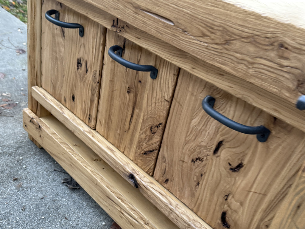 Badezimmerschrank Valentina im Industriestil aus Massivholz + Waschbecken und Wasserhahn aus Stein, Spiegel und Toilettenpapierhalter optional, Maße 110 x 60 x H72 + 15 cm