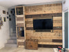 Parete in legno porta TV stile RUSTICO telaio e rivestimento in legno massello da  riciclo effetto multicolore 290x35xh280cm SU MISURA