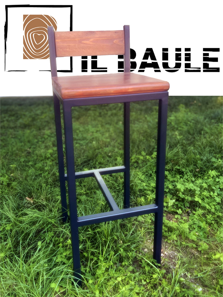 High floor STOOL Bar INDUSTRIAL style solid wood seat tubular iron frame 40x47xh69 cm