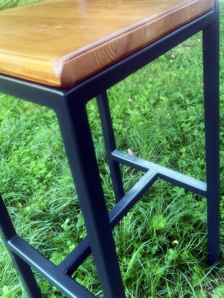 High floor STOOL Bar INDUSTRIAL style solid wood seat tubular iron frame 40x47xh69 cm