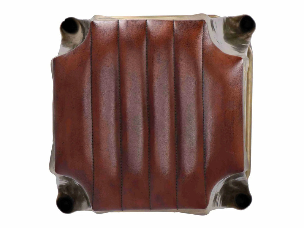 Sgabello alto H. 77 cm tipo BAR PUB stile INDUSTRIAL in metallo e seduta in ecopelle – finitura ottone anticato