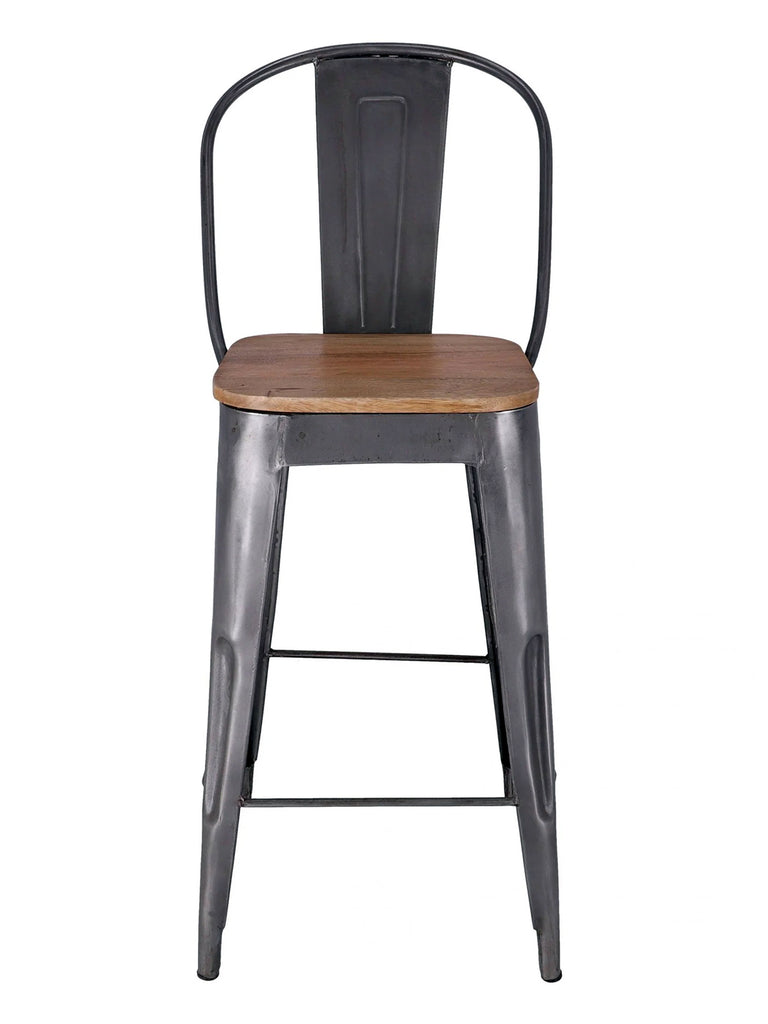 High bar stool INDUSTRIAL style solid wood seat tubular iron frame 40x47xh69 cm