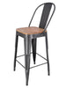 High bar stool INDUSTRIAL style solid wood seat tubular iron frame 40x47xh69 cm