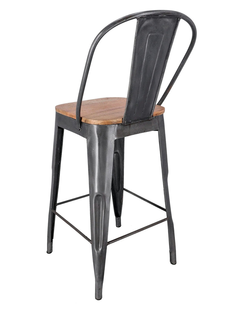 High bar stool INDUSTRIAL style solid wood seat tubular iron frame 40x47xh69 cm