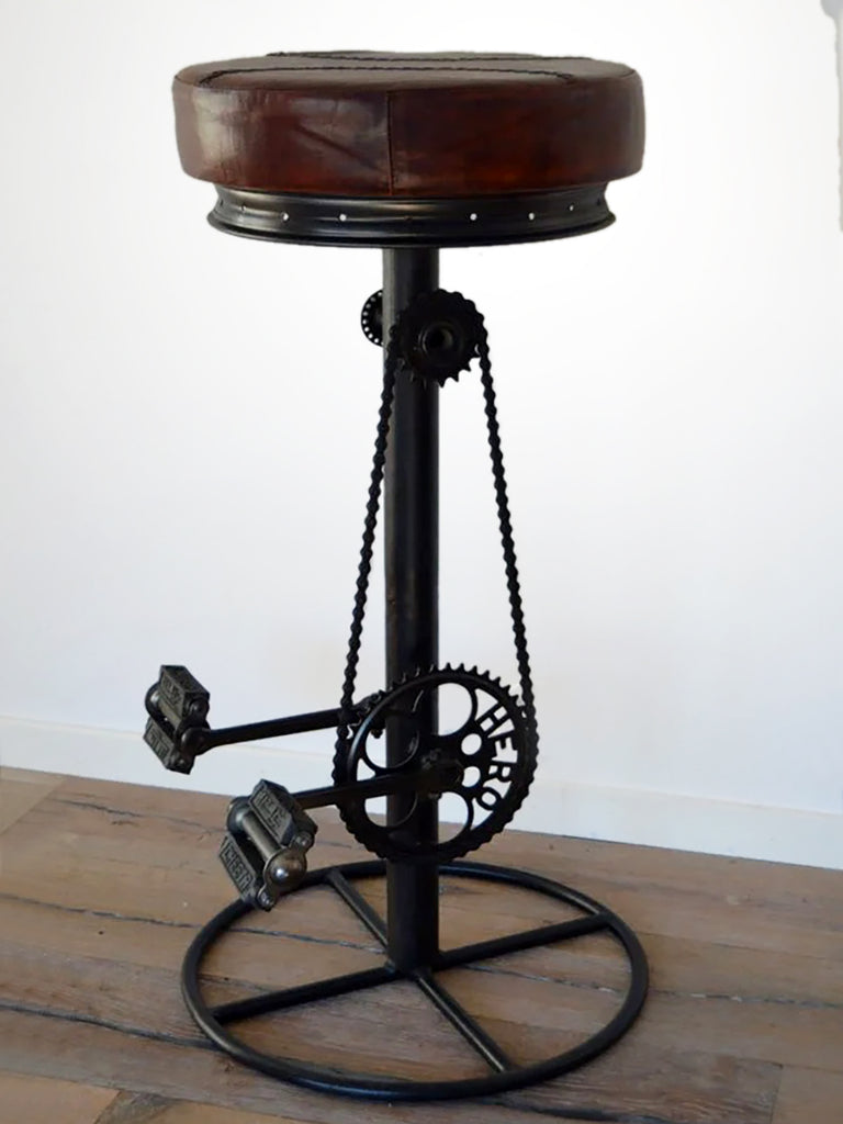 Hoher Hocker H. 80 cm BAR PUB Typ Fahrraddesign INDUSTRIE-Stil Metallrahmen und Kunstledersitz
