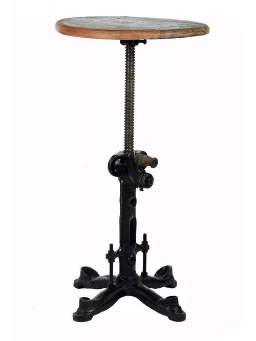 Sgabello H. 51 cm regolabile con meccanismo a cremagliera tipo BAR PUB stile INDUSTRIAL seduta rotonda in legno - finitura metallo/ghisa nero