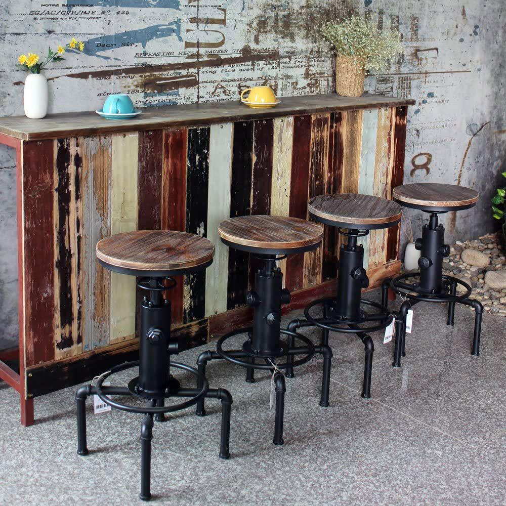 Adjustable screw high stool H. 60/70cm BAR PUB type Round design INDUSTRIAL style