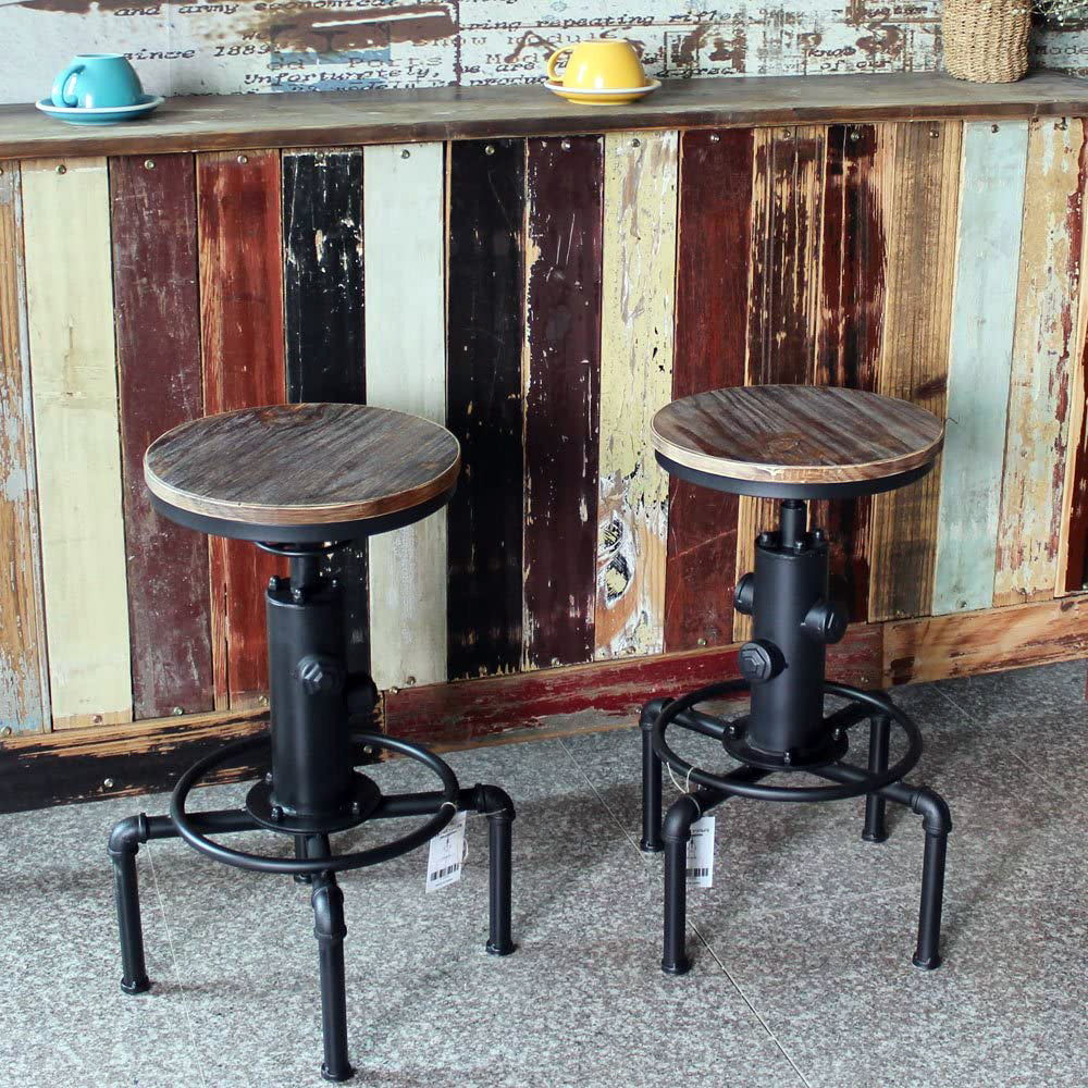 Adjustable screw high stool H. 60/70cm BAR PUB type Round design INDUSTRIAL style