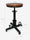 Sgabello H. 52–62 cm regolabile a vite tipo bar/pub – design VINTAGE INDUSTRIAL a molla – struttura in metallo e seduta in legno – finitura nero opaco