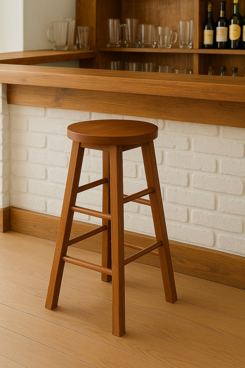Hoher Hocker H. 65/75 cm BAR PUB COUNTRY-Stil aus Massivholz runde Sitzfläche trapezförmige Struktur ANPASSBAR