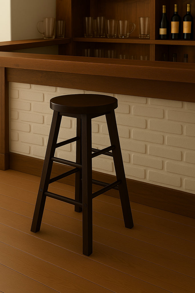 Hoher Hocker H. 65/75 cm BAR PUB COUNTRY-Stil aus Massivholz runde Sitzfläche trapezförmige Struktur ANPASSBAR