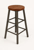 Hoher Hocker H. 65/75 cm BAR PUB INDUSTRIE-Stil Sitz aus Massivholz / trapezförmiges Metallrohrgestell ANPASSBAR